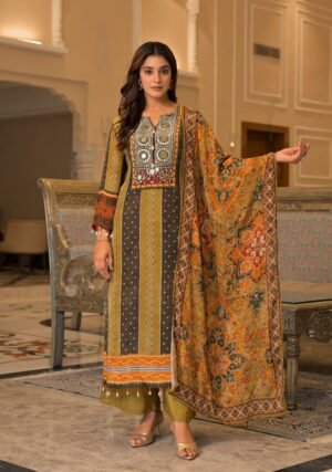 SCF0174-01 Bandhani Print Crepe Pheran Kurta Pant Set