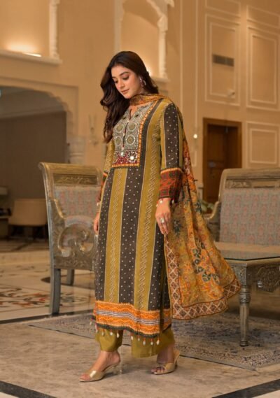 SCF0174-02 Bandhani Print Crepe Pheran Kurta Pant Set