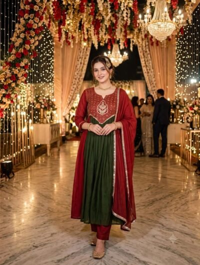 SCF0175-02 Mul Chanderi Anarkali Pant Dupatta Set