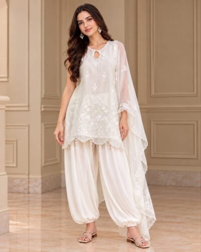Off-White Organza Balloon Salwar Set