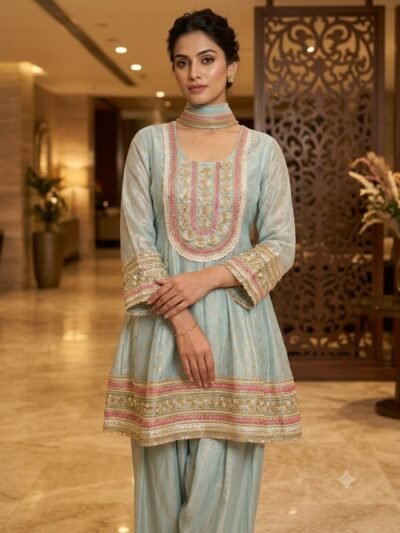 SCF0182-01 Shimmer Tissue Peplum Farshi Salwar Set