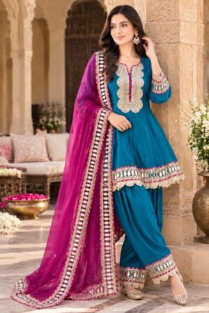 SCF0186-01 Crepe Anarkali Farshi Salwar Set with Mirror Work