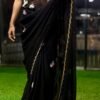 Black Georgette 3D Floral Zardozi Saree