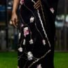 Black Georgette 3D Floral Zardozi Saree