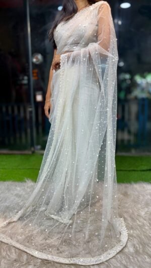Imported Floral Sequin & Pearl Saree