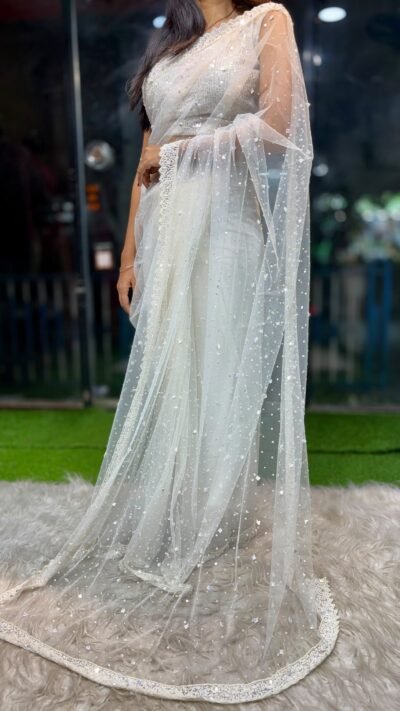 SCF0191-01-1.jpg Imported Floral Sequin & Pearl Saree