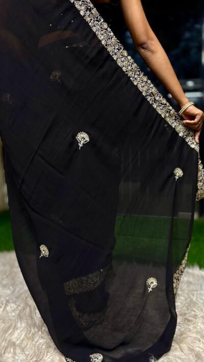 SCF0192-01 Pitta & Cutdana Pure Georgette Saree