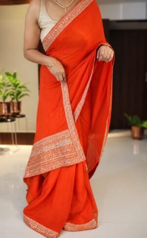 Chiffon Silk Sequin Saree with Bandhej Blouse