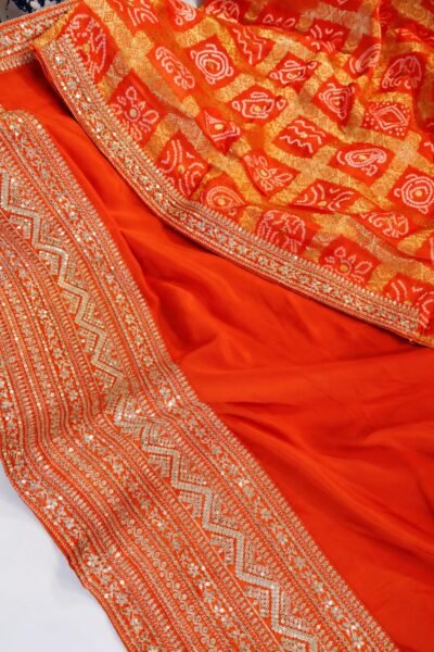 Chiffon Silk Sequin Saree with Bandhej Blouse