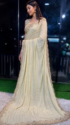 Pure Georgette Cutdana Pearl Cocktail Saree