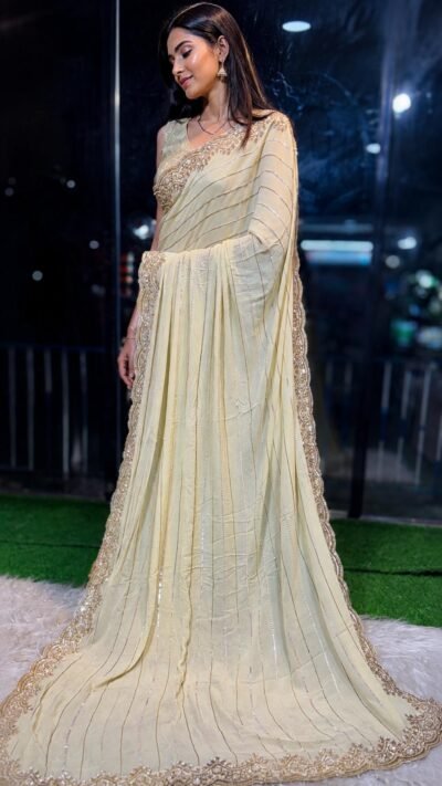 SCF0197-01 Pure Georgette Cutdana Pearl Cocktail Saree