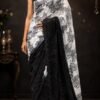 Black & White Georgette Leaf Sequin Saree