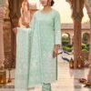 SCF0200-03 Chanderi Chikankari Kurti Pant Dupatta Set