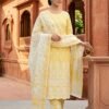 SCF0200-04 Chanderi Chikankari Kurti Pant Dupatta Set