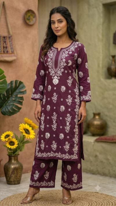 Rayon Embroidered Kurti Set