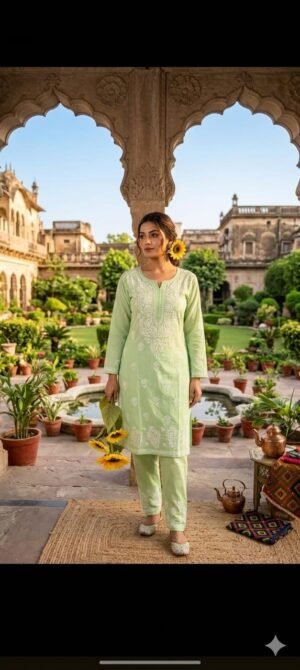 SCF0207-01 Lucknowi Chikankari Kurti Pant Set