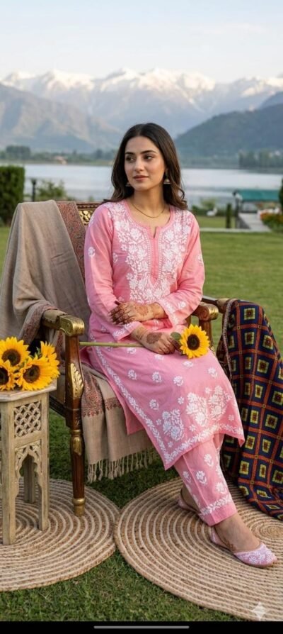 SCF0207-03 Lucknowi Chikankari Kurti Pant Set