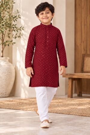 SCF0213-01 Kids Rayon Chikankari Kurta Pant Set – 6 Colours