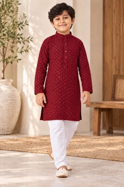 SCF0213-01 Kids Rayon Chikankari Kurta Pant Set – 6 Colours