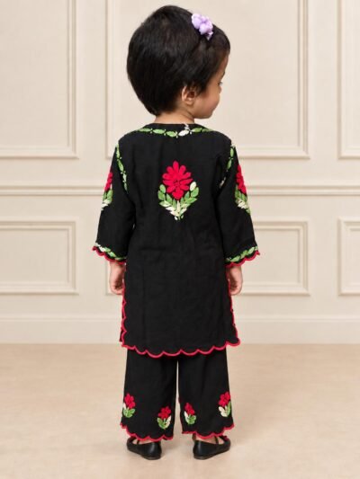 SCF0216-02 Kids Black Rayon Lucknowi Chikankari Palazzo Set