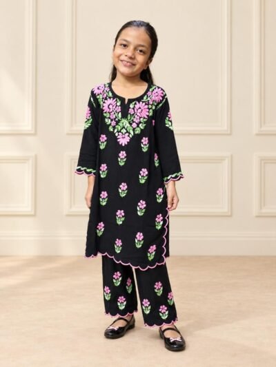 SCF0216-03 Kids Black Rayon Lucknowi Chikankari Palazzo Set