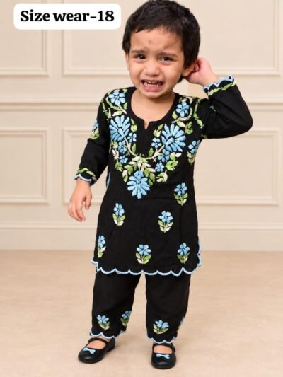 SCF0216-04 Kids Black Rayon Lucknowi Chikankari Palazzo Set