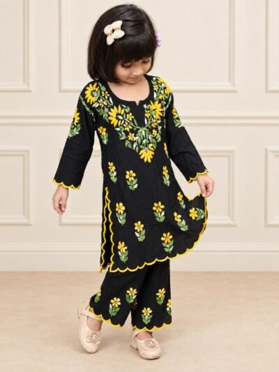 SCF0216-05 Kids Black Rayon Lucknowi Chikankari Palazzo Set