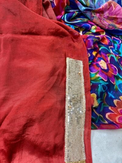 Multicoloured Floral Chinon Saree with Pearl Handwork