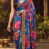 Multicoloured Floral Chinon Saree with Pearl Handwork