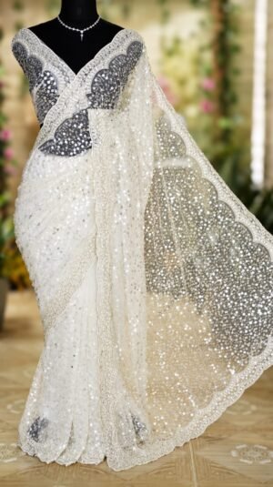 SCF0224-02 Pure Designer Fish-Scale Sequin Net Saree