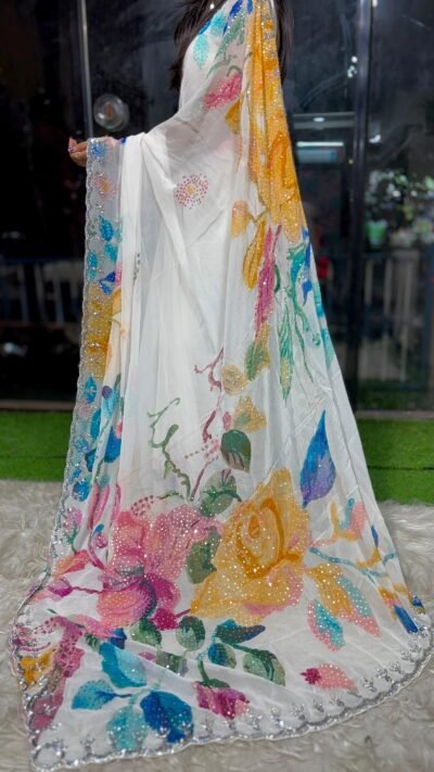 Digital Print Georgette Saree with Scalloped Handwork Border