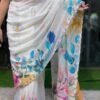 Digital Print Georgette Saree with Scalloped Handwork Border