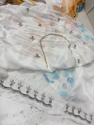 Digital Print Georgette Saree with Scalloped Handwork Border