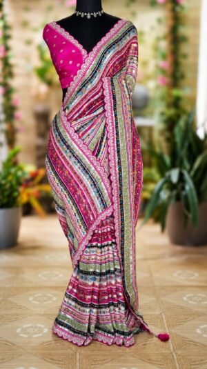 SCF0229-01 Printed Georgette Saree with Woven Zari Stripes