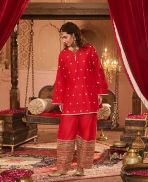 SCF0235-01 Red Georgette Zari Booti Salwar Set