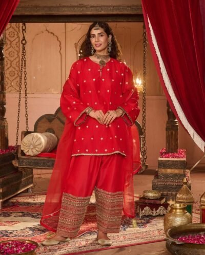 Red Georgette Zari Booti Salwar Set