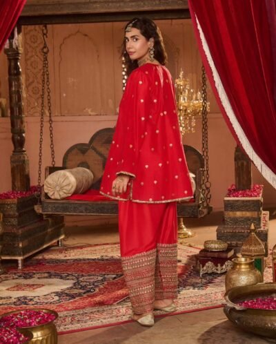 Red Georgette Zari Booti Salwar Set
