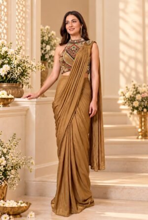 SCF0238-01 Mocha Gold Embellished Designer Saree