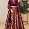 SCF0242-02 Velvet Blouse & Brocade Skirt Set with Stole