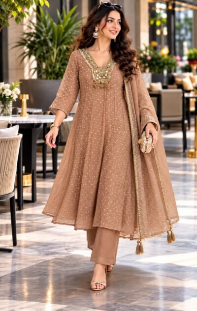 Crush Tissue Handwork Ethnic Outfit