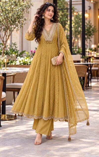 Crush Tissue Handwork Ethnic Outfit