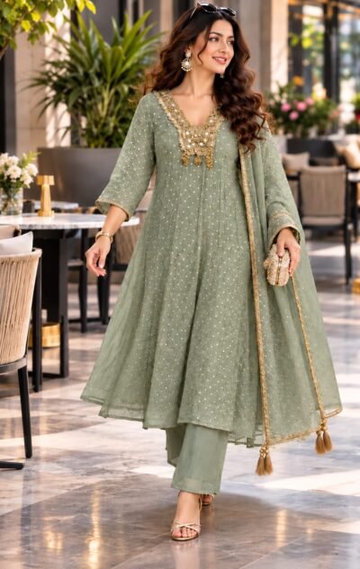 Crush Tissue Handwork Ethnic Outfit