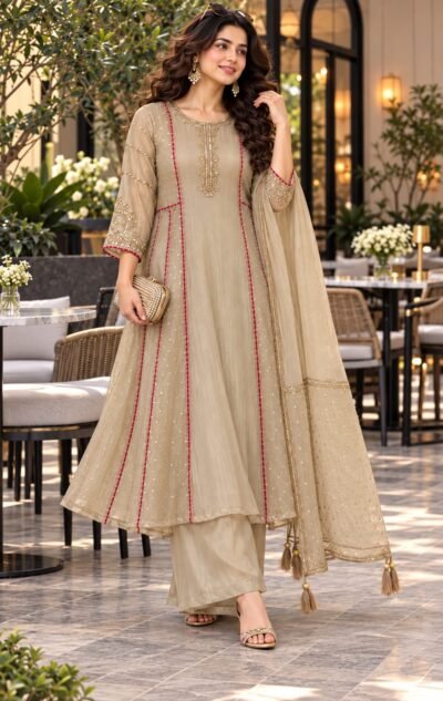 Crush Tissue Handwork Ethnic Outfit