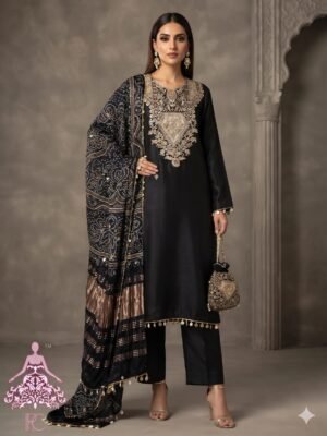 SCF0248-01 Embroidered Silk Suit with Bandhani Dupatta & Potli