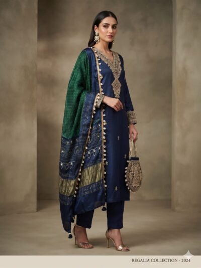 Embroidered Silk Suit with Bandhani Dupatta & Potli
