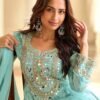 SCF0249-02 Aqua Blue Mirror Work Simar Silk Palazzo Suit