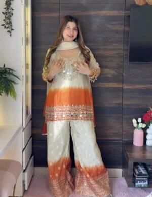 SCF0251-01 Banarasi Shimmer Mirror Work Sharara Set
