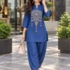 SCF0254-01 Thread-Embroidered Denim Set