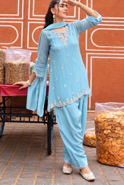 Blue Tissue Farshi Salwar Suit