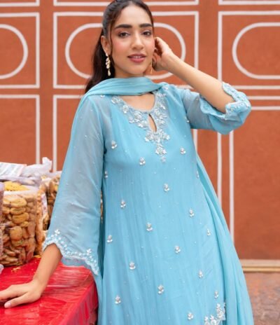 Blue Tissue Farshi Salwar Suit